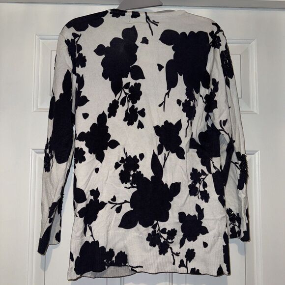 Premise Studio Beaded Black White Button Front Cardigan Sweater Large - Picture 6 of 12
